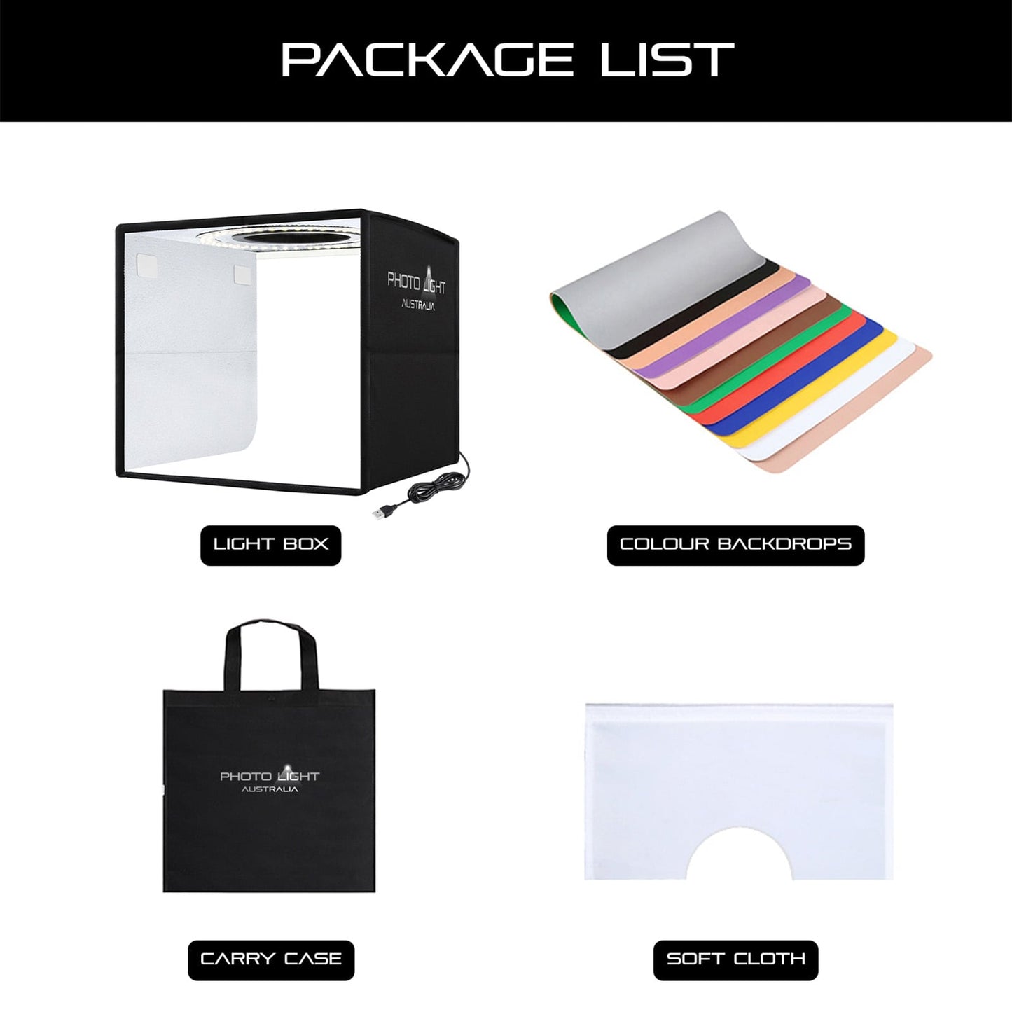 25cm Photo Light Box for Product Photography + 12 Colour Backdrops