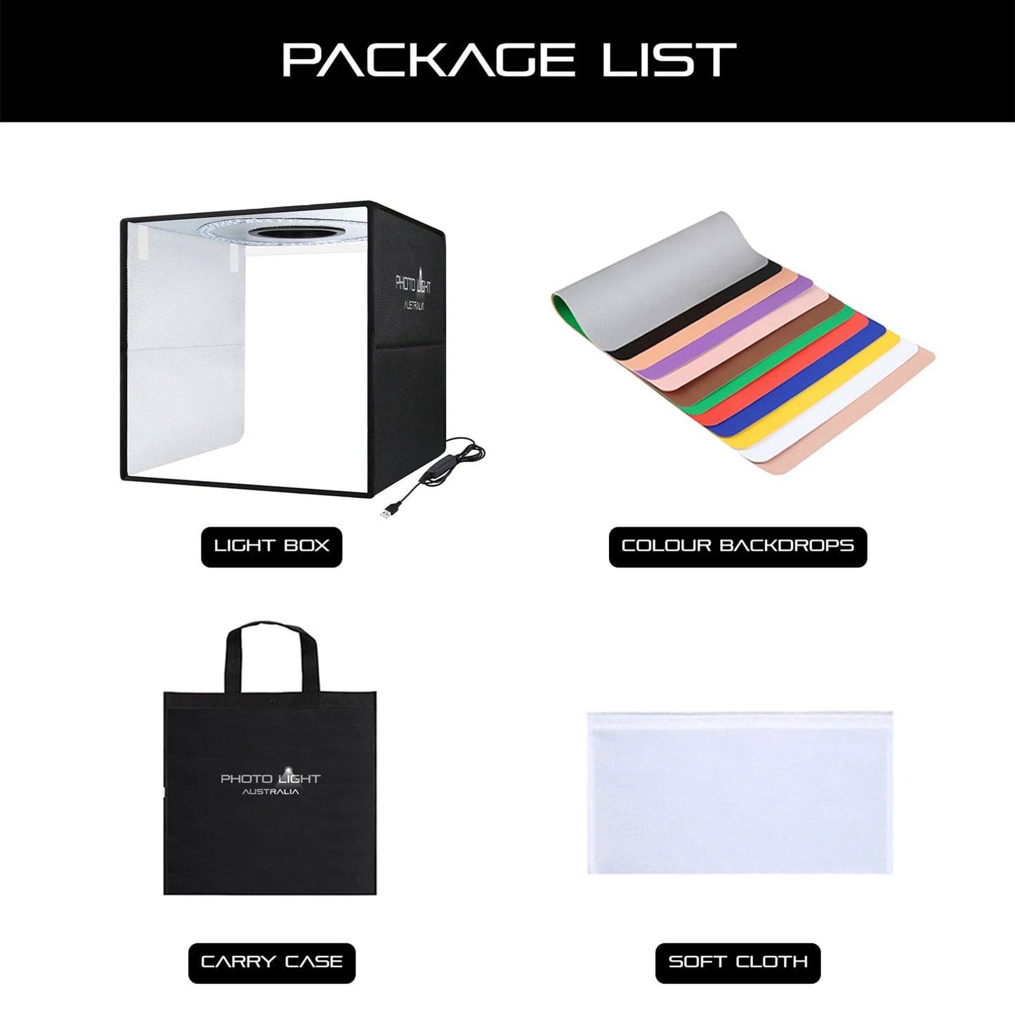 40cm Photo Light Box for Product Photography + 12 Colour Backdrops