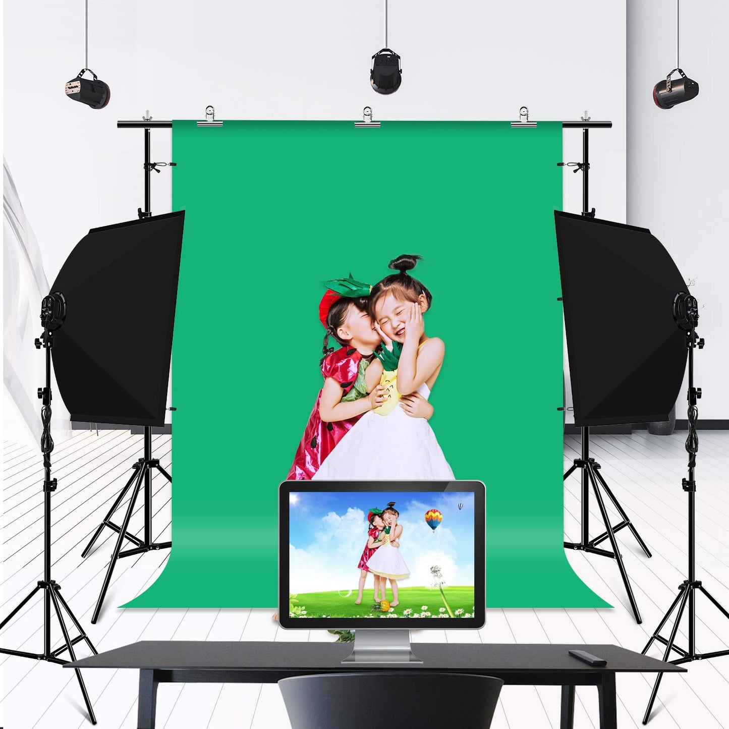 2x2m Photo/Video Studio Backdrop Support System + 3 x Colour Fabric Backdrops